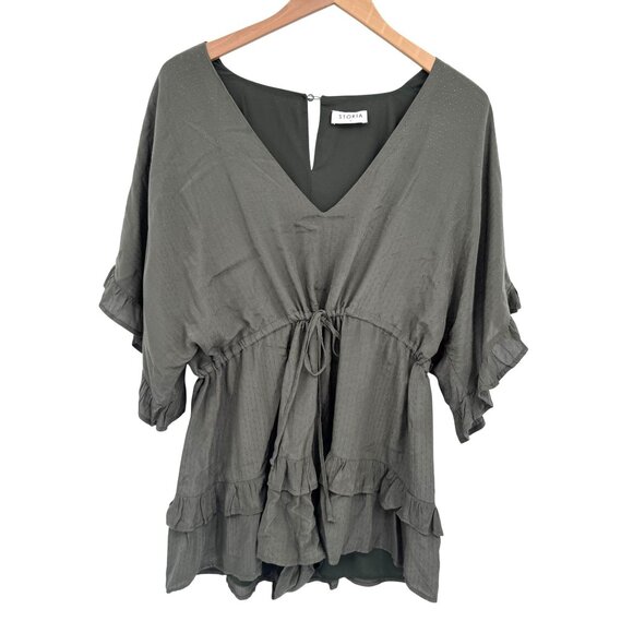 Storia Tiered Boho Babydoll Romper Ruffle Dolman Sleeves Oversized Womens Size S - Picture 1 of 8